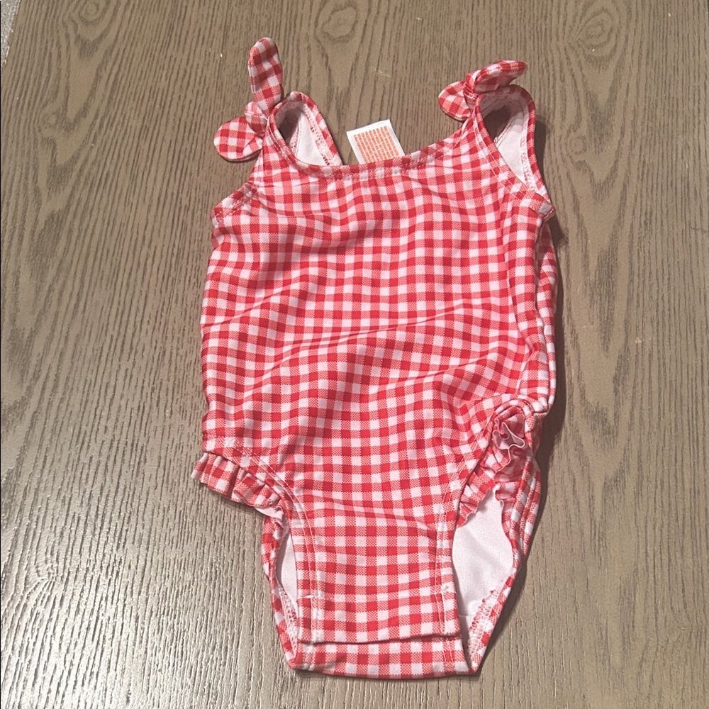 Cat & Jack Red Checkered Kids Swim One Piece
